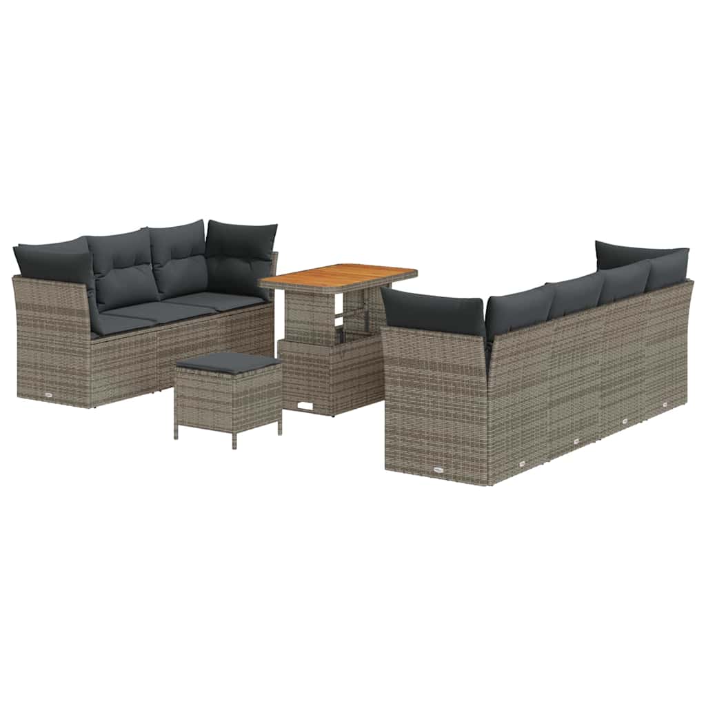 Tuin Sofa Set 10 pcs Grijs Poly rattan en gepoedercoat staal is nu te koop bij PeponiXL, paradijselijk wonen!