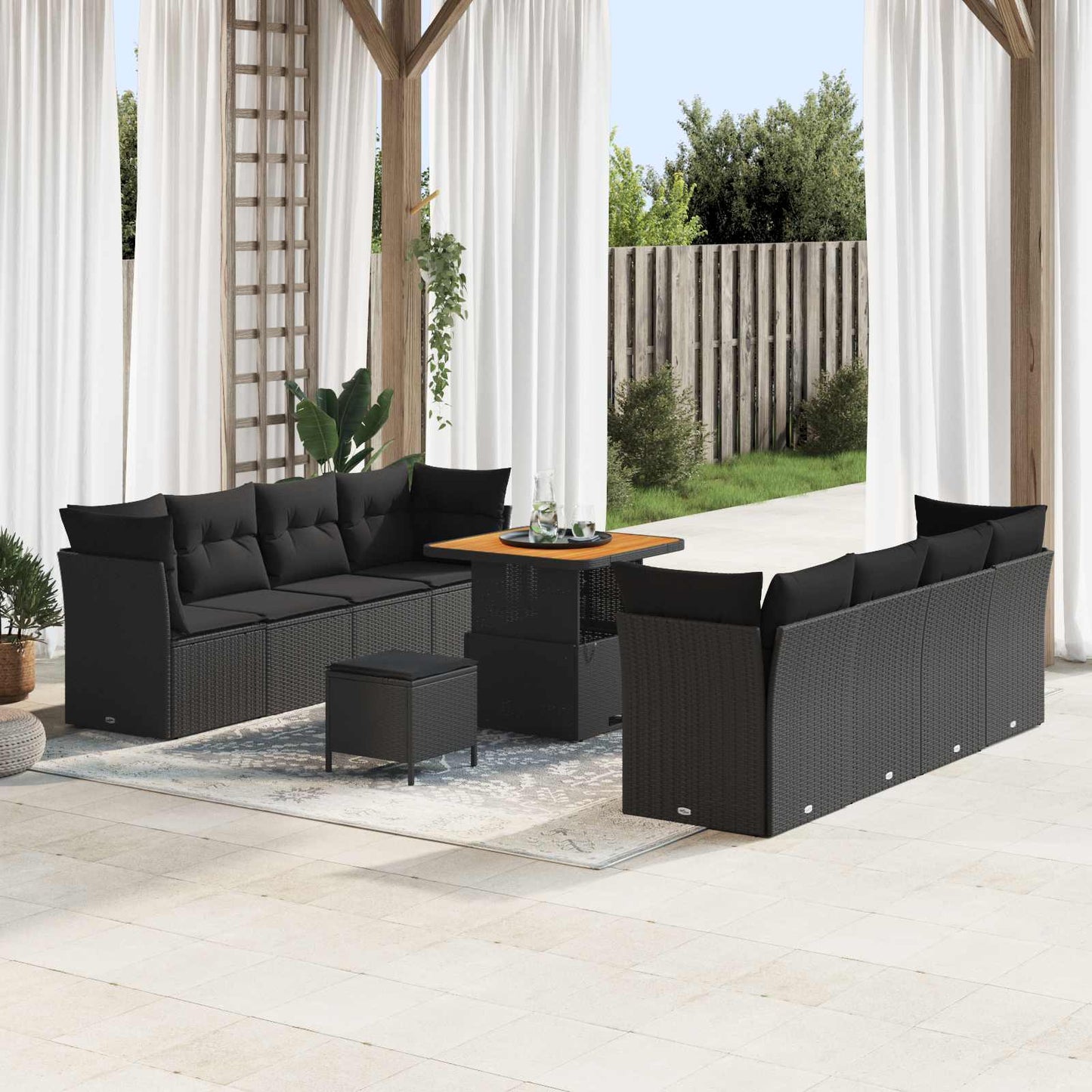 Tuin Sofa Set met kussen 11 pcs Zwart poly rattan is nu te koop bij PeponiXL, paradijselijk wonen!