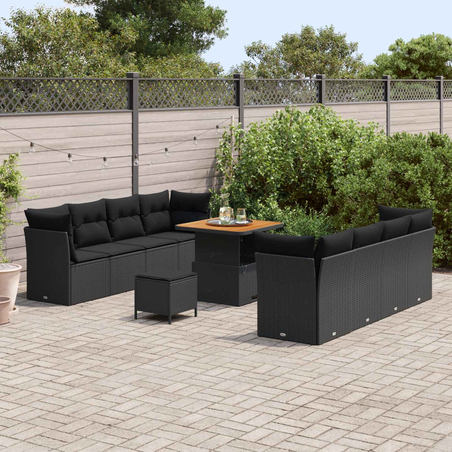 Tuin Sofa Set met kussen 11 pcs Zwart poly rattan is nu te koop bij PeponiXL, paradijselijk wonen!