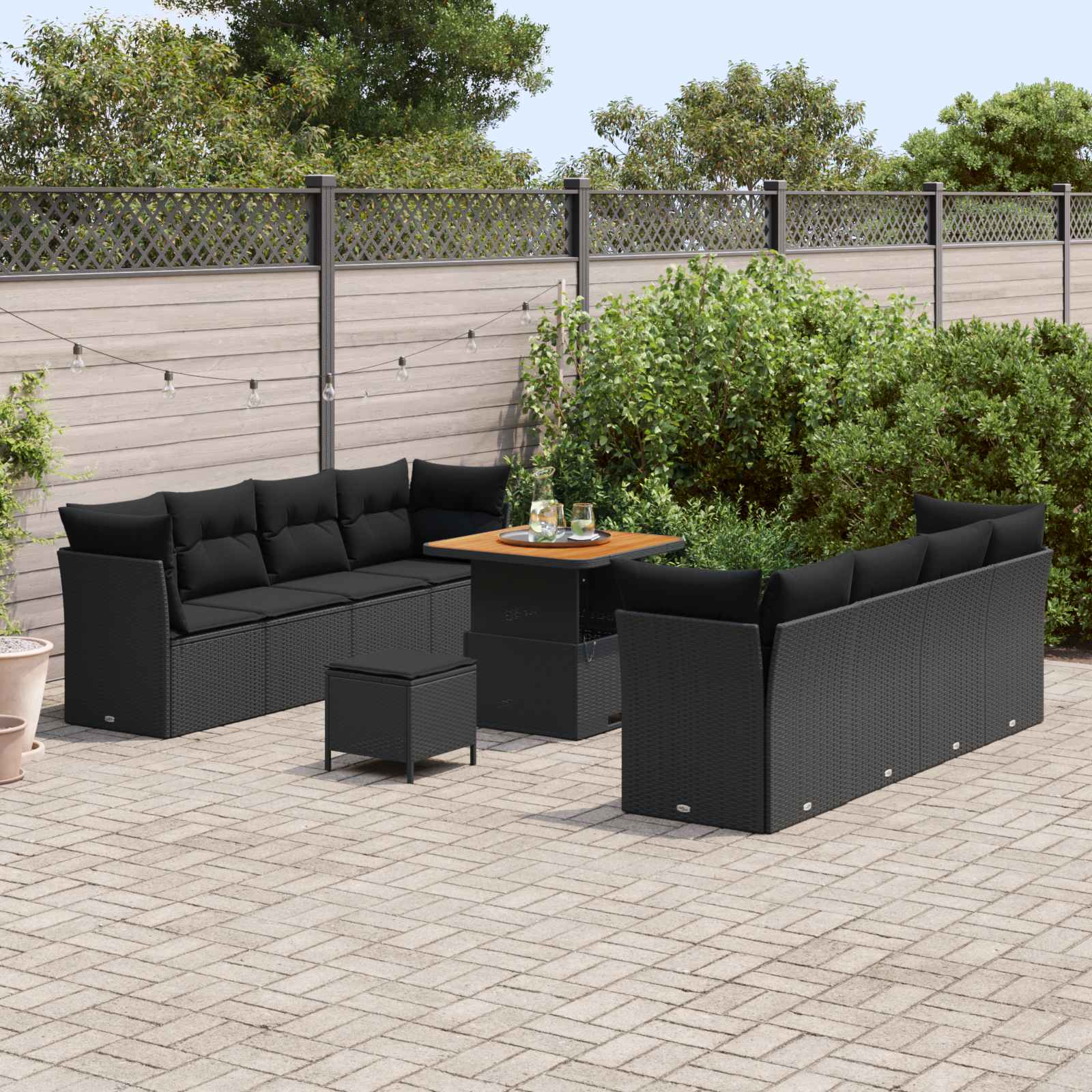 Tuin Sofa Set met kussen 11 pcs Zwart poly rattan is nu te koop bij PeponiXL, paradijselijk wonen!