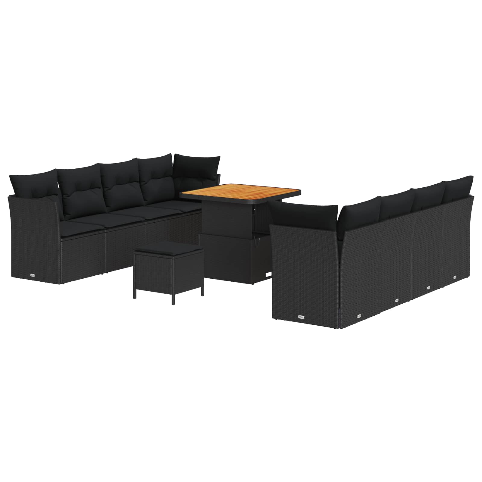 Tuin Sofa Set met kussen 11 pcs Zwart poly rattan is nu te koop bij PeponiXL, paradijselijk wonen!
