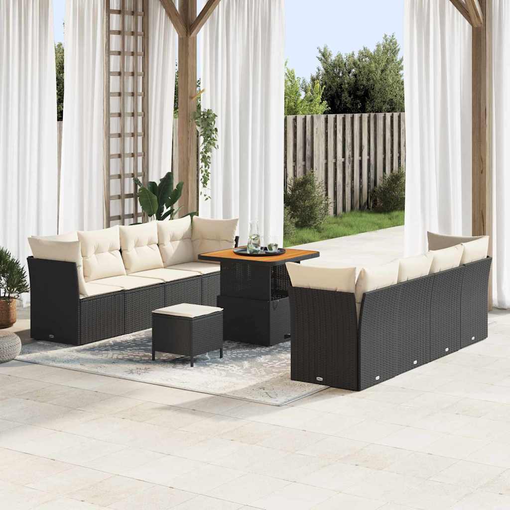 Tuin Sofa Set met kussen 11 pcs Zwart en Crème poly rattan is nu te koop bij PeponiXL, paradijselijk wonen!
