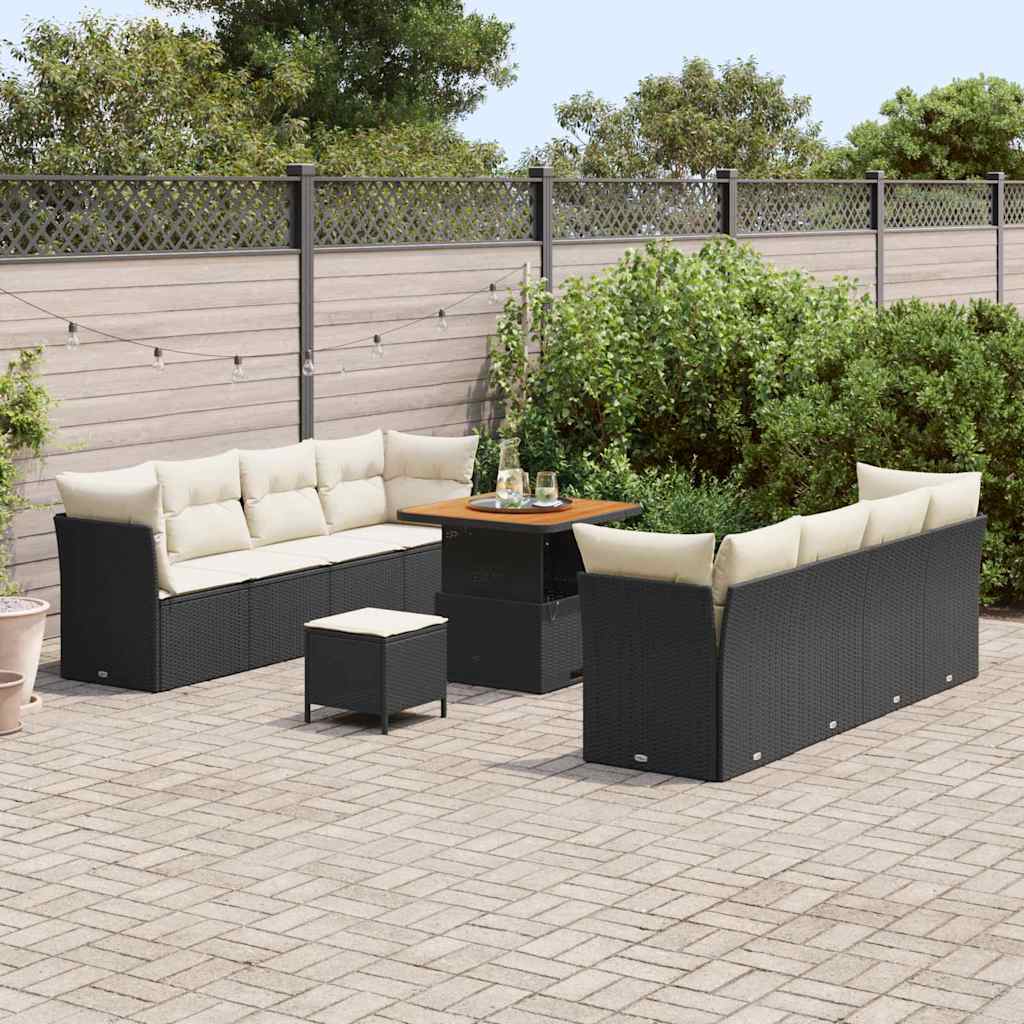 Tuin Sofa Set met kussen 11 pcs Zwart en Crème poly rattan is nu te koop bij PeponiXL, paradijselijk wonen!