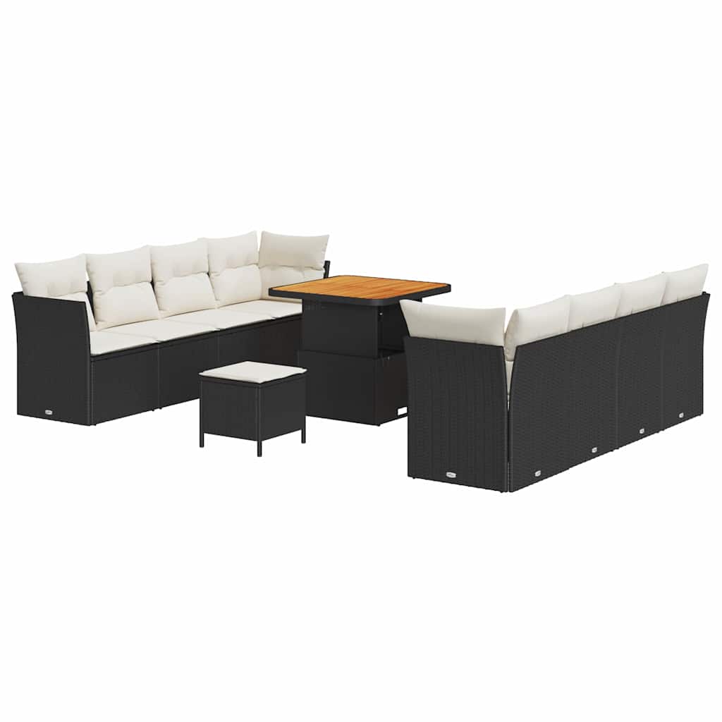Tuin Sofa Set met kussen 11 pcs Zwart en Crème poly rattan is nu te koop bij PeponiXL, paradijselijk wonen!