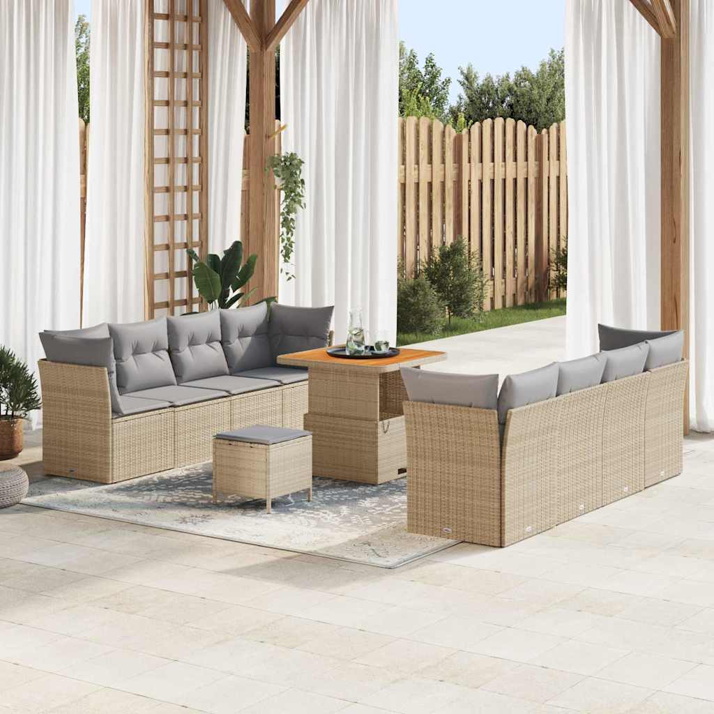 Tuin Sofa Set 11 pcs Beige en Licht Grijs poly rattan is nu te koop bij PeponiXL, paradijselijk wonen!