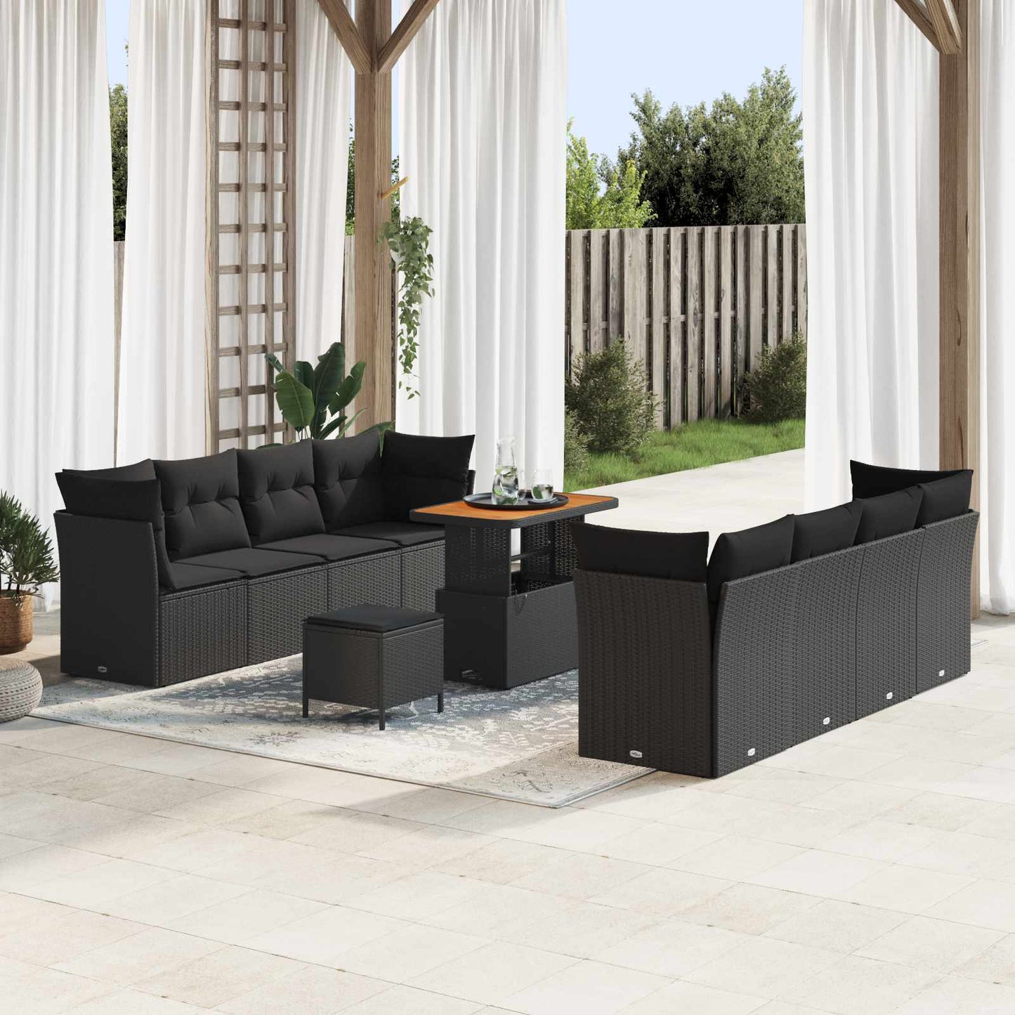 Tuin Sofa Set met kussen 11 pcs Zwart poly rattan is nu te koop bij PeponiXL, paradijselijk wonen!
