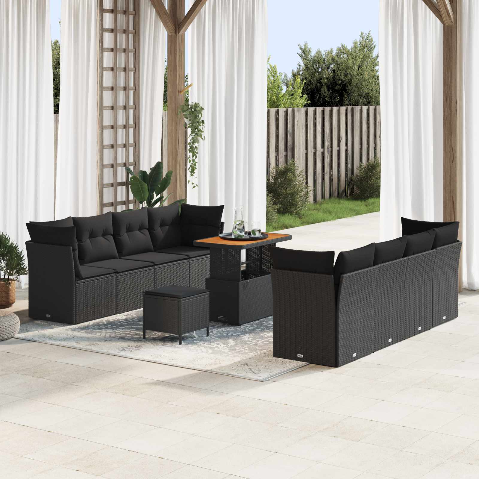 Tuin Sofa Set met kussen 11 pcs Zwart poly rattan is nu te koop bij PeponiXL, paradijselijk wonen!