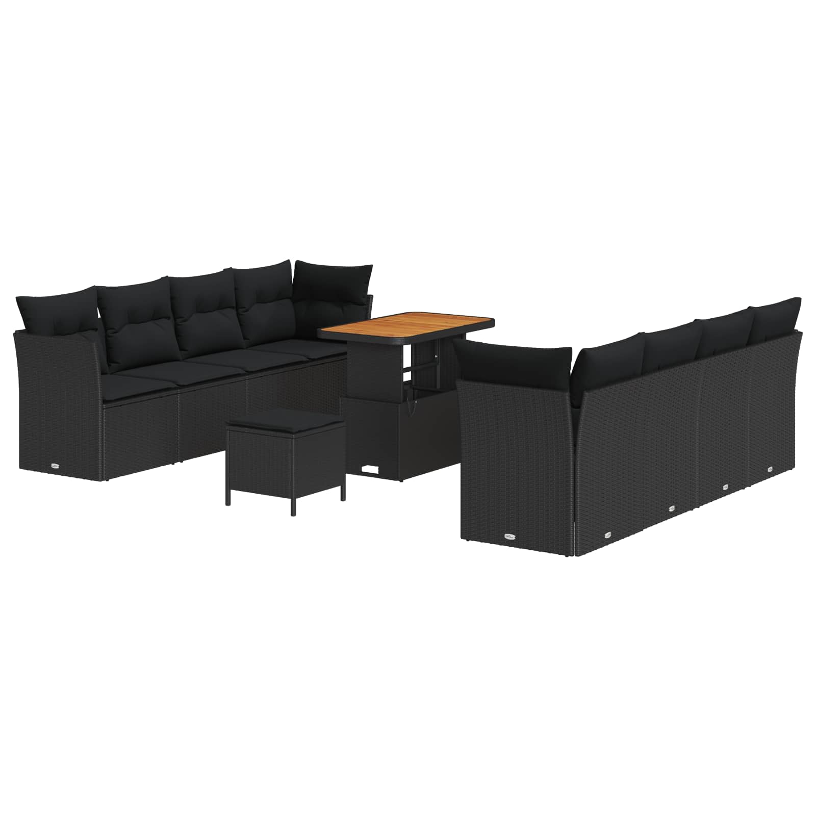 Tuin Sofa Set met kussen 11 pcs Zwart poly rattan is nu te koop bij PeponiXL, paradijselijk wonen!