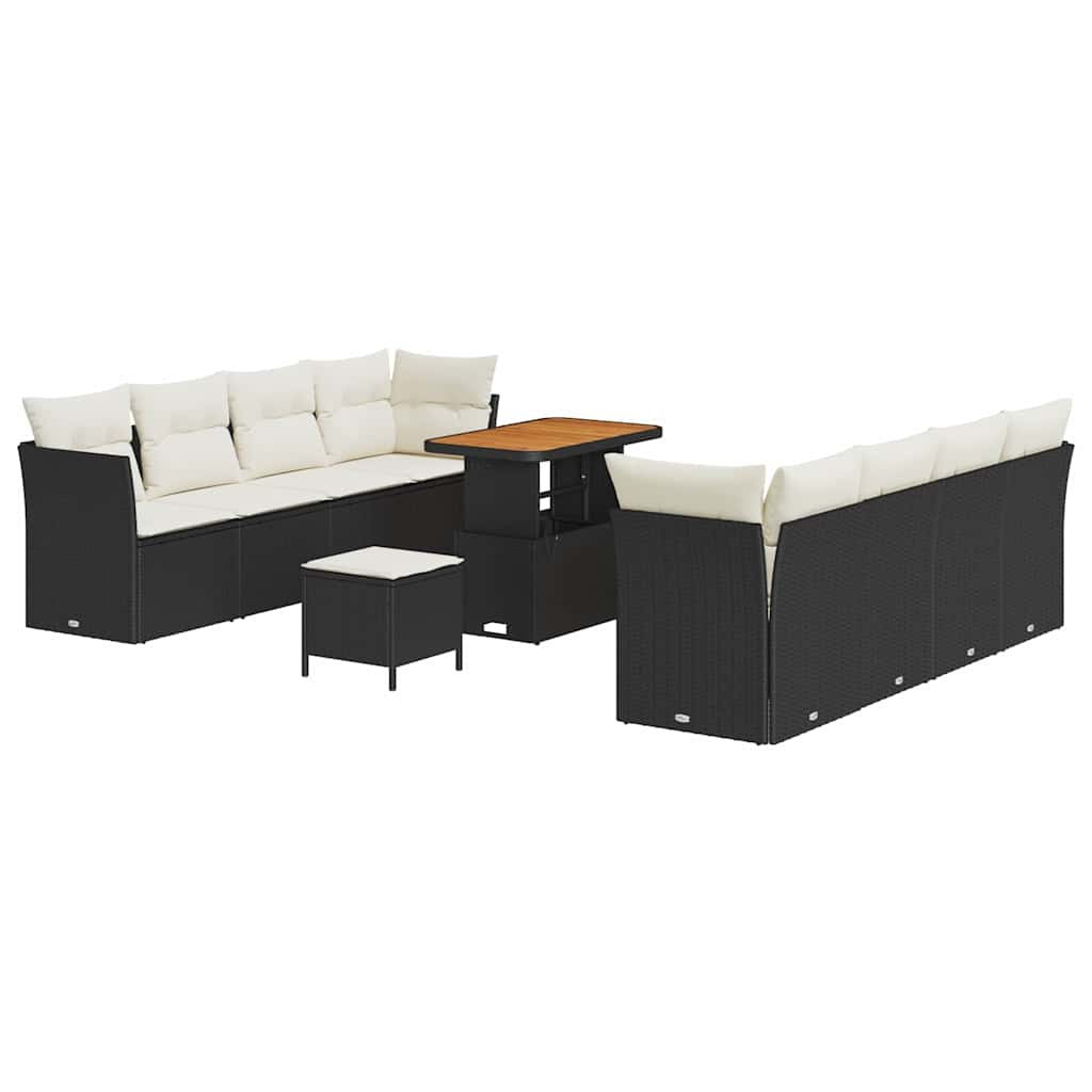 Tuin Sofa Set met kussen 11 pcs Zwart en Crème poly rattan is nu te koop bij PeponiXL, paradijselijk wonen!