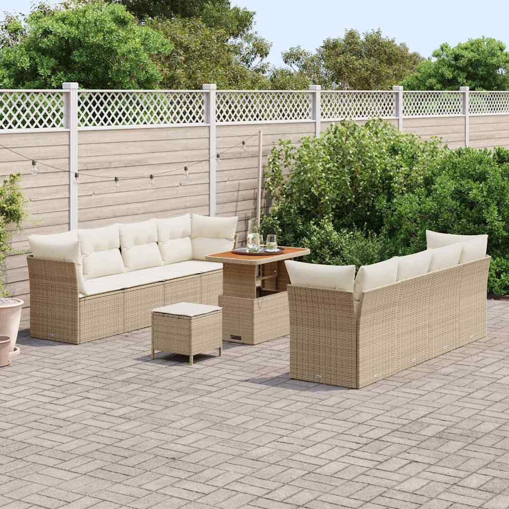 Tuin Sofa Set met kussen 11 pcs Beige en Crème poly rattan is nu te koop bij PeponiXL, paradijselijk wonen!