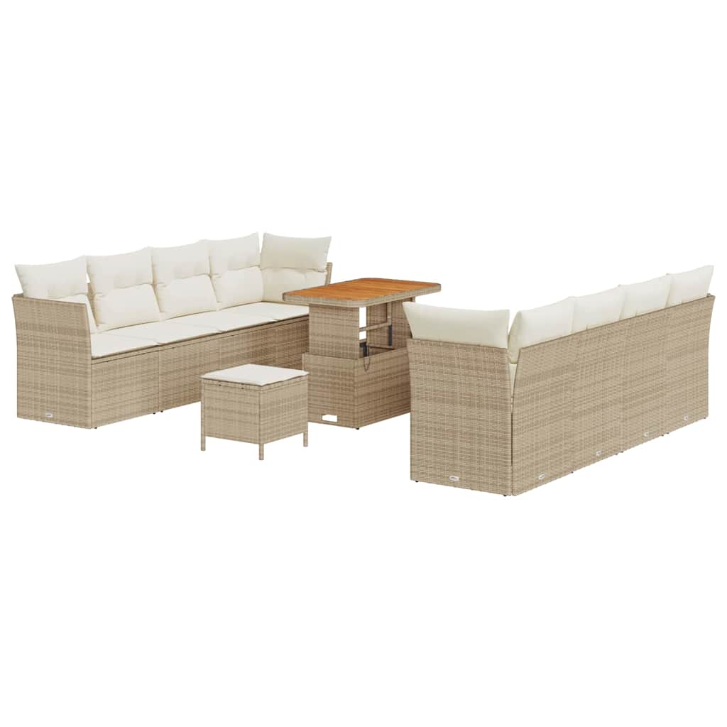 Tuin Sofa Set met kussen 11 pcs Beige en Crème poly rattan is nu te koop bij PeponiXL, paradijselijk wonen!