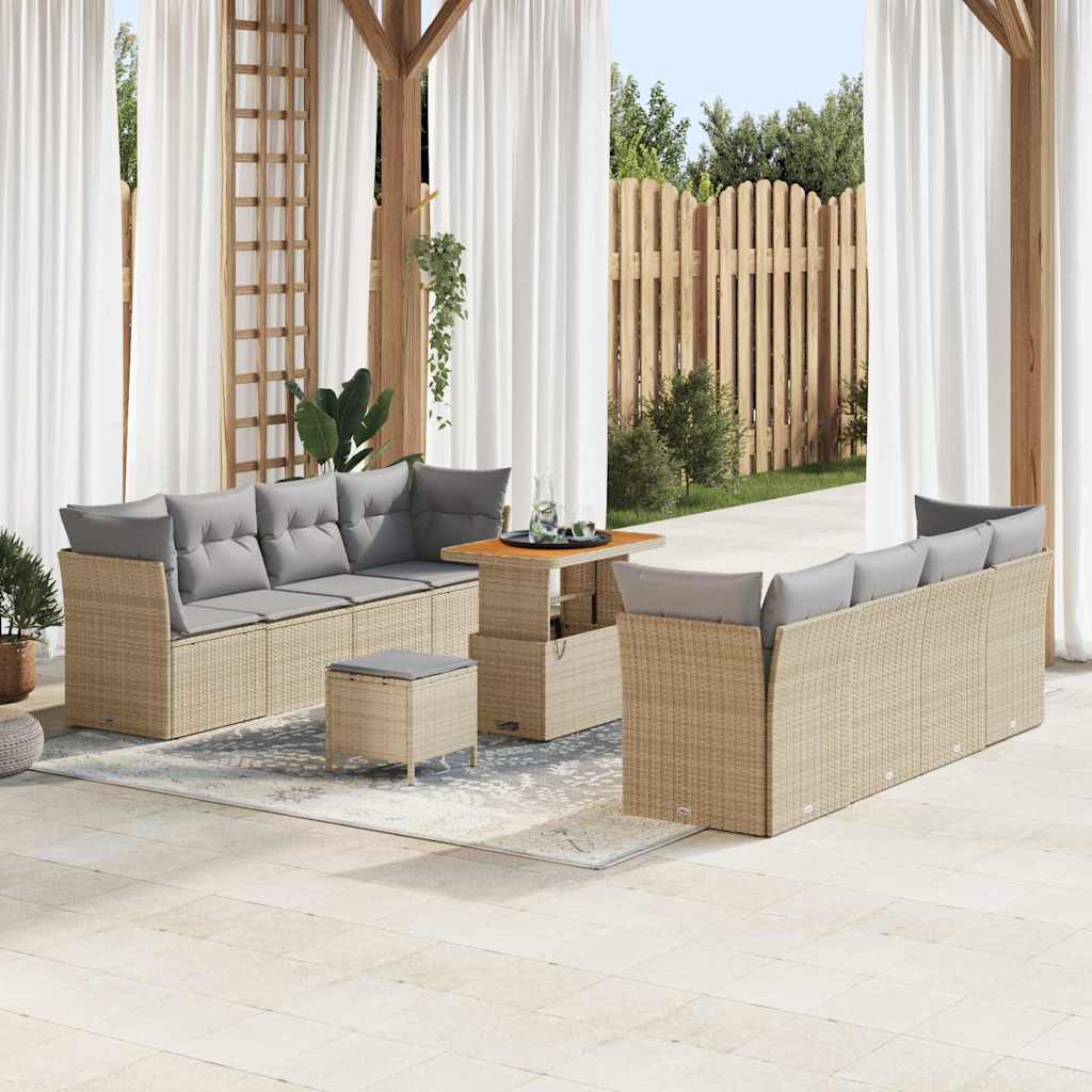Tuin Sofa Set met kussen met opslag 11 pcs beige en lichtgrijs is nu te koop bij PeponiXL, paradijselijk wonen!