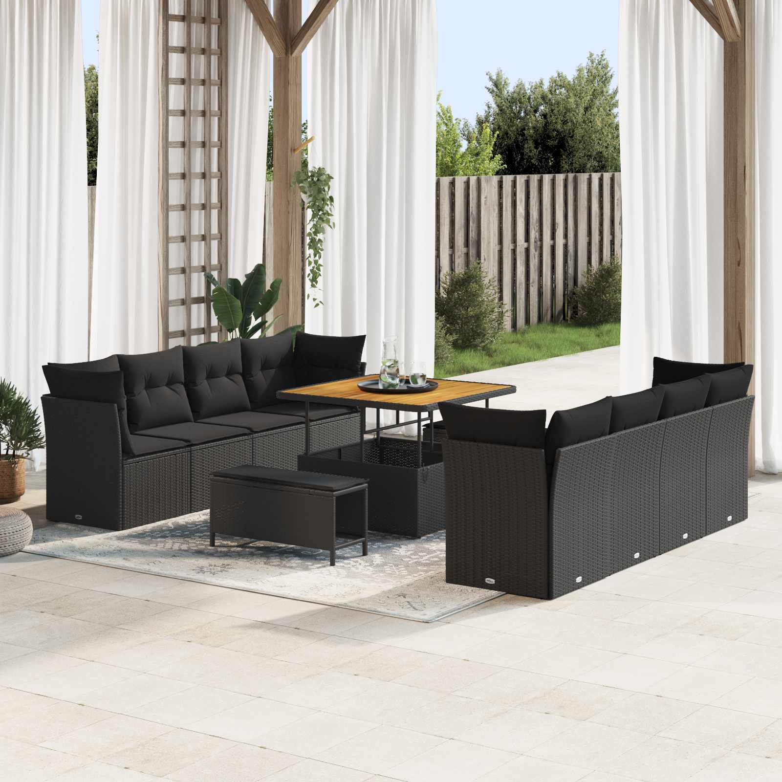 Tuin Sofa Set met kussen 11 pcs Zwart poly rattan is nu te koop bij PeponiXL, paradijselijk wonen!