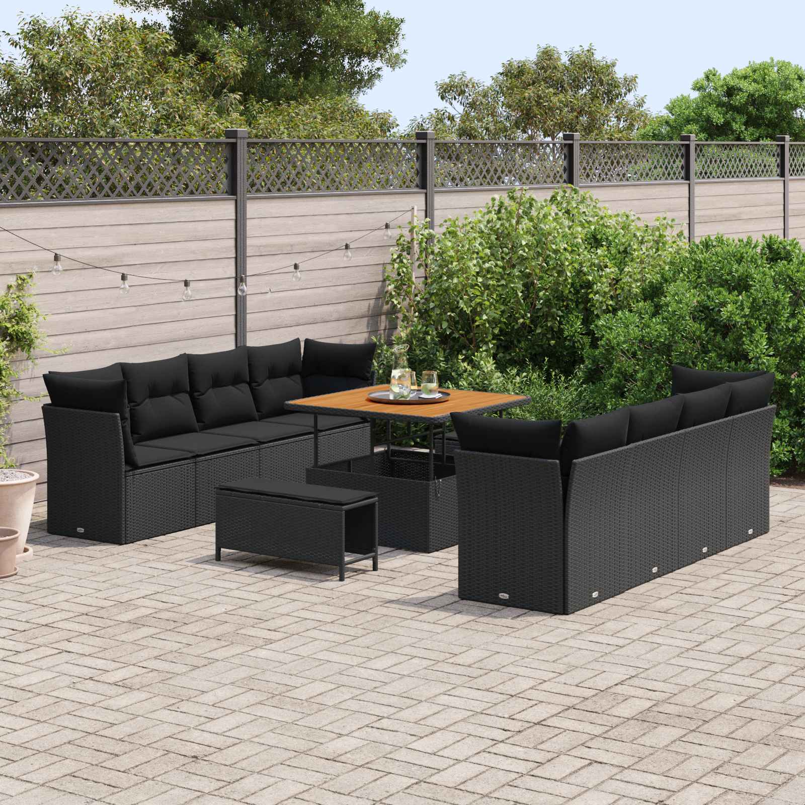 Tuin Sofa Set met kussen 11 pcs Zwart poly rattan is nu te koop bij PeponiXL, paradijselijk wonen!