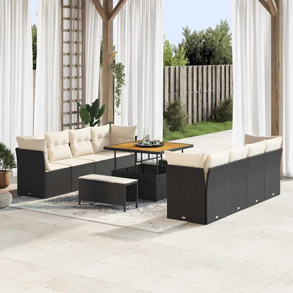 Tuin Sofa Set met kussen 11 pcs Zwart en Crème poly rattan is nu te koop bij PeponiXL, paradijselijk wonen!