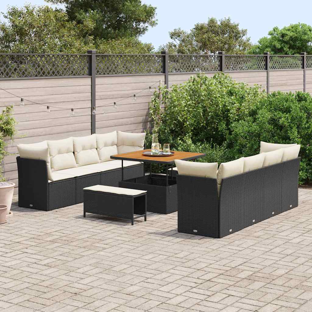 Tuin Sofa Set met kussen 11 pcs Zwart en Crème poly rattan is nu te koop bij PeponiXL, paradijselijk wonen!