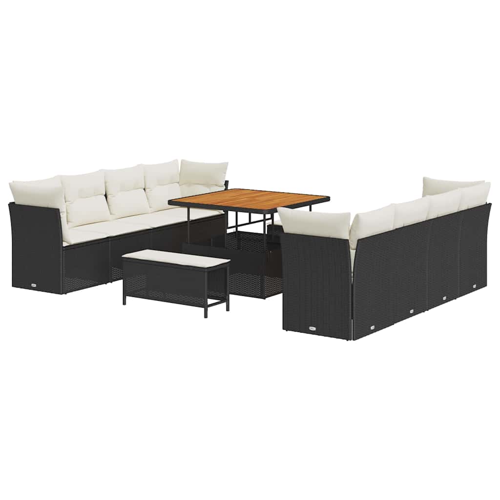 Tuin Sofa Set met kussen 11 pcs Zwart en Crème poly rattan is nu te koop bij PeponiXL, paradijselijk wonen!