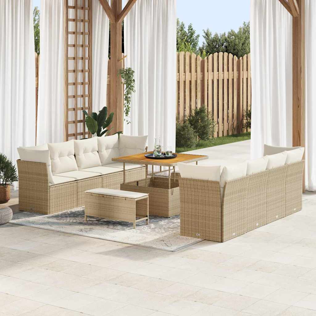 Tuin Sofa Set met kussen 11 pcs Beige en Crème poly rattan is nu te koop bij PeponiXL, paradijselijk wonen!