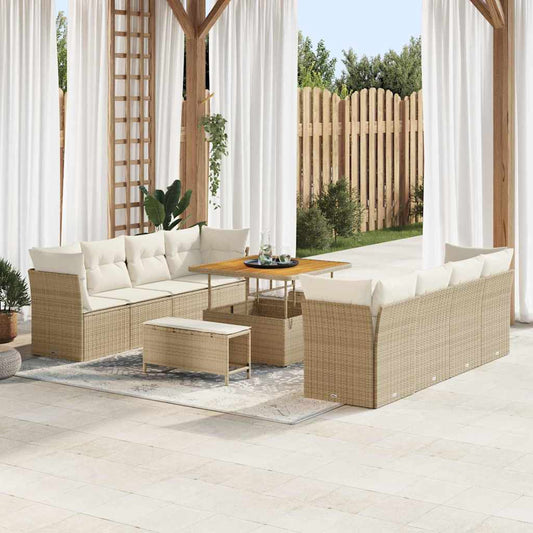 Tuin Sofa Set met kussen 11 pcs Beige en Crème poly rattan is nu te koop bij PeponiXL, paradijselijk wonen!