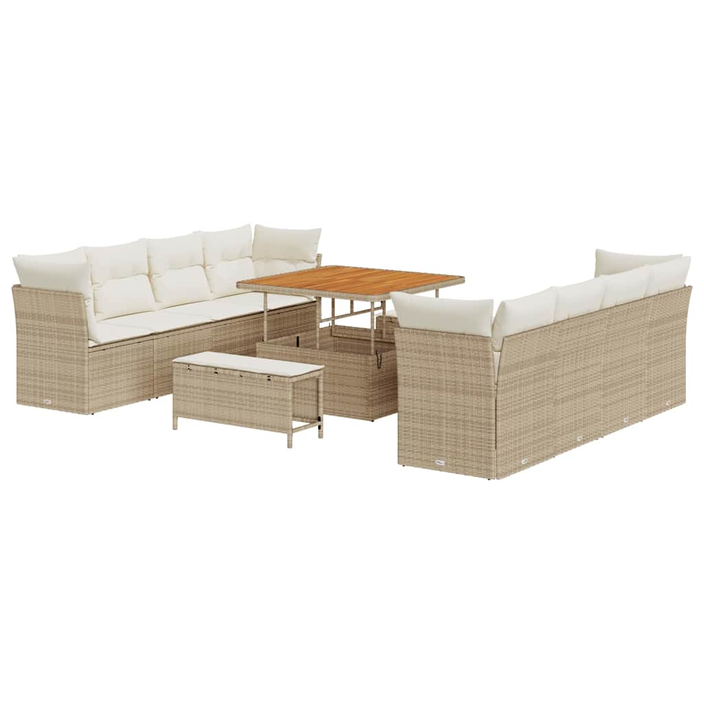 Tuin Sofa Set met kussen 11 pcs Beige en Crème poly rattan is nu te koop bij PeponiXL, paradijselijk wonen!
