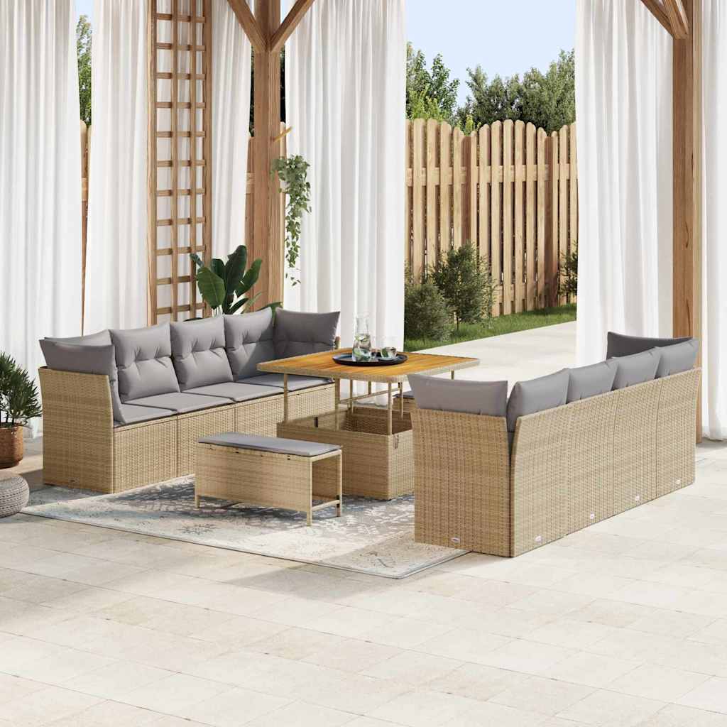 Tuin Sofa Set met kussen met opslag 11 pcs beige en lichtgrijs is nu te koop bij PeponiXL, paradijselijk wonen!