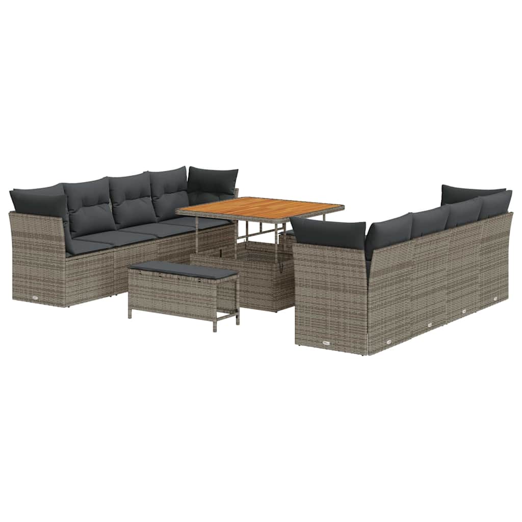 Tuin Sofa Set 11 pcs Grijs Poly rattan en gepoedercoat staal is nu te koop bij PeponiXL, paradijselijk wonen!