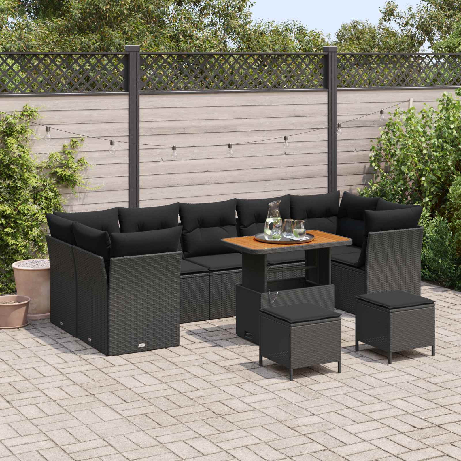 Tuin Sofa Set 10 pcs Zwart Poly rattan en gepoedercoat staal is nu te koop bij PeponiXL, paradijselijk wonen!