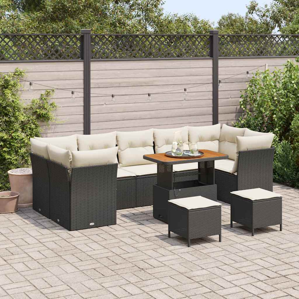 Tuin Sofa Set met kussen met opslag 10 pcs Zwart en crème is nu te koop bij PeponiXL, paradijselijk wonen!