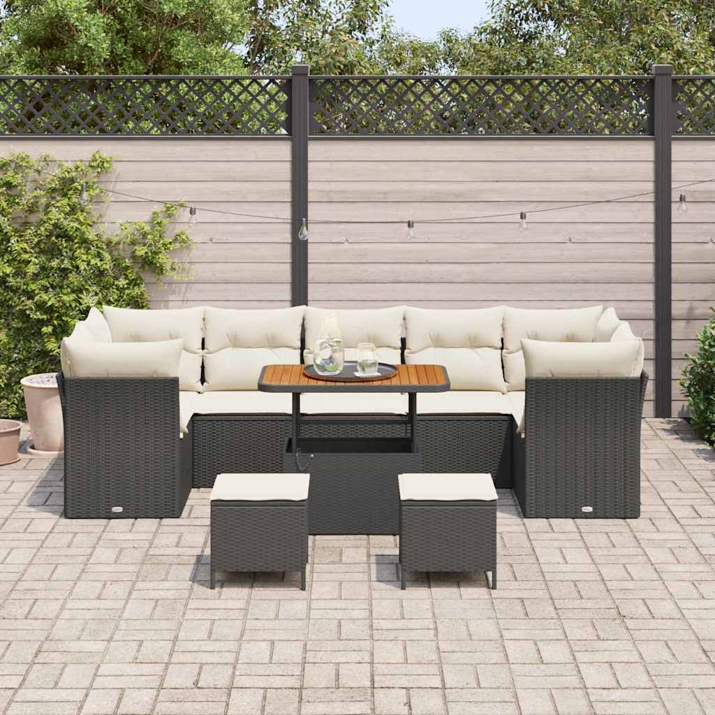 Tuin Sofa Set met kussen met opslag 10 pcs Zwart en crème is nu te koop bij PeponiXL, paradijselijk wonen!