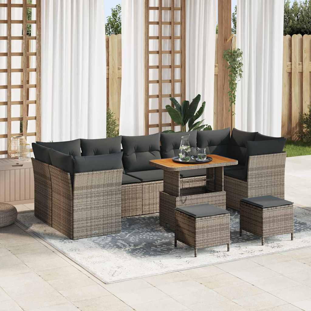 Tuin Sofa Set 10 pcs Grijs Poly rattan en gepoedercoat staal is nu te koop bij PeponiXL, paradijselijk wonen!