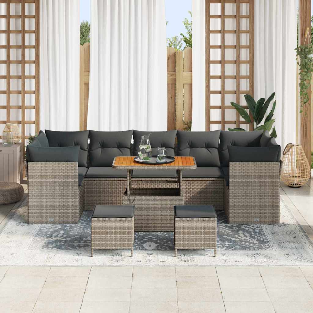 Tuin Sofa Set 10 pcs Grijs Poly rattan en gepoedercoat staal is nu te koop bij PeponiXL, paradijselijk wonen!