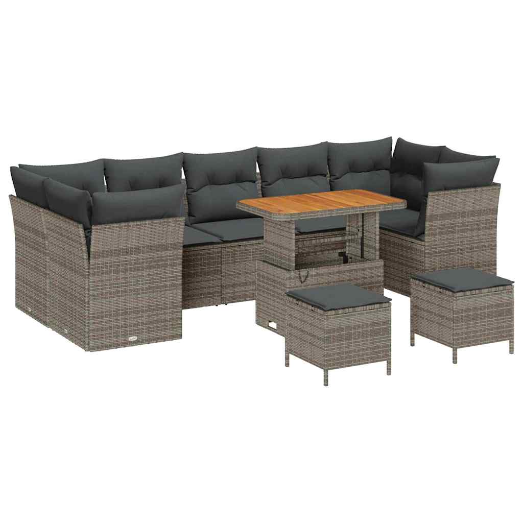 Tuin Sofa Set 10 pcs Grijs Poly rattan en gepoedercoat staal is nu te koop bij PeponiXL, paradijselijk wonen!