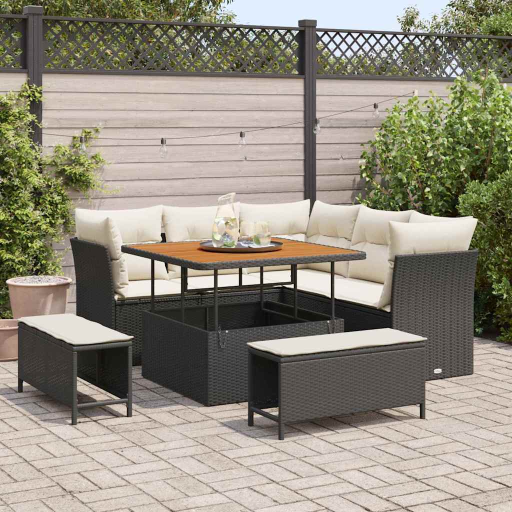 Tuin Sofa Set met kussen met opslag 8 pcs Zwart en crème is nu te koop bij PeponiXL, paradijselijk wonen!