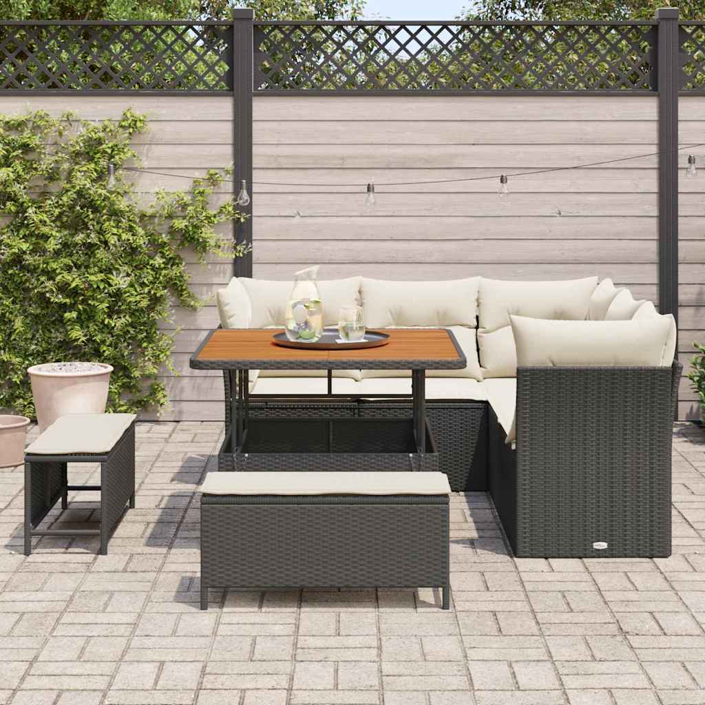 Tuin Sofa Set met kussen met opslag 8 pcs Zwart en crème is nu te koop bij PeponiXL, paradijselijk wonen!