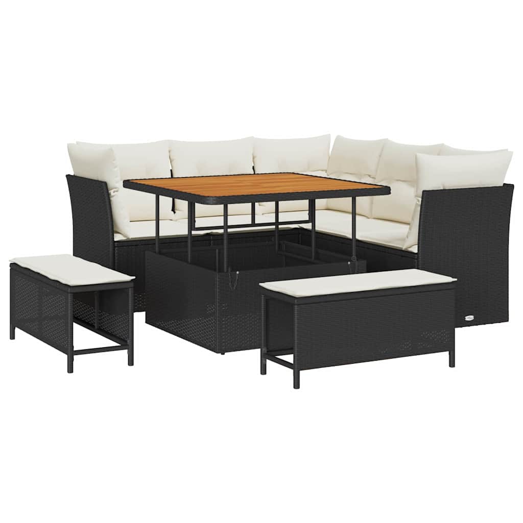 Tuin Sofa Set met kussen met opslag 8 pcs Zwart en crème is nu te koop bij PeponiXL, paradijselijk wonen!