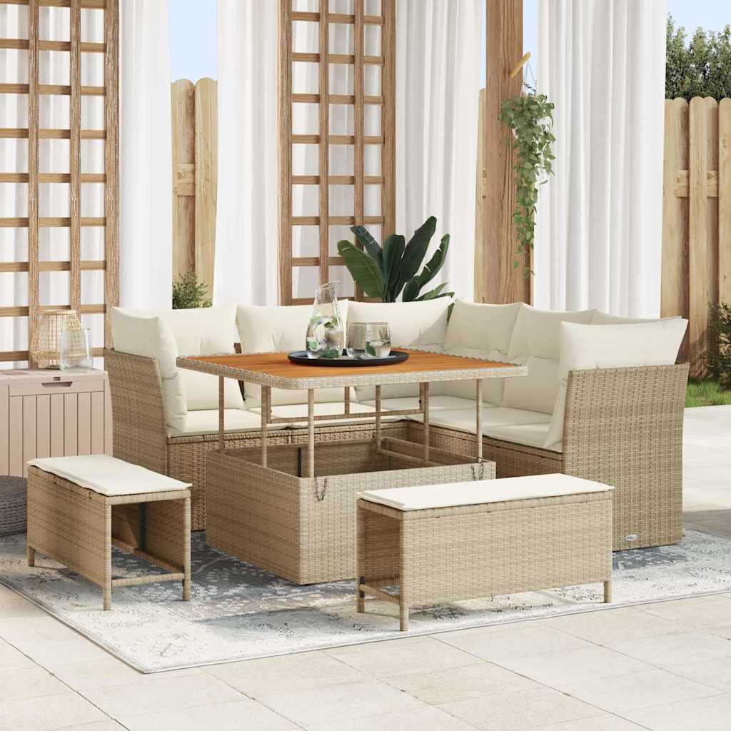 Tuin Sofa Set met kussen met opslag 8 pcs beige en crèmekleurig is nu te koop bij PeponiXL, paradijselijk wonen!