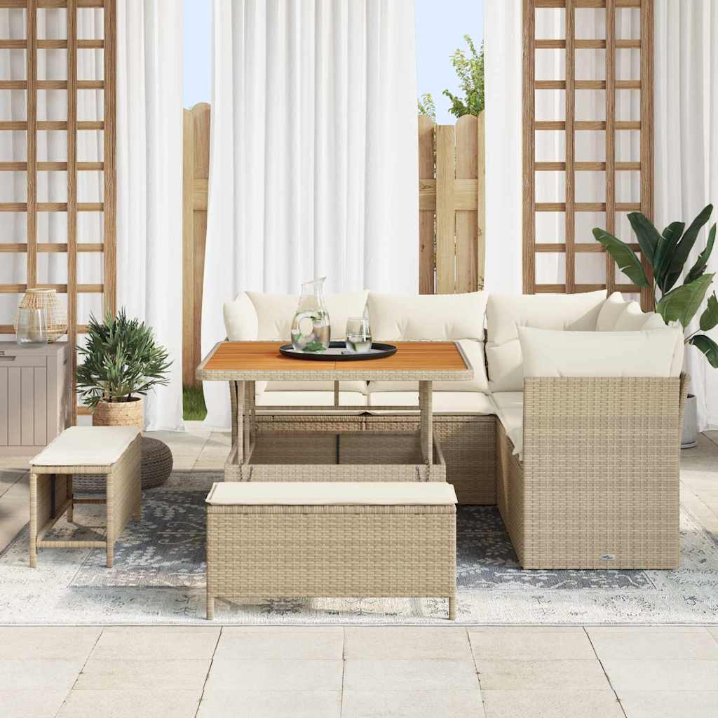 Tuin Sofa Set met kussen met opslag 8 pcs beige en crèmekleurig is nu te koop bij PeponiXL, paradijselijk wonen!