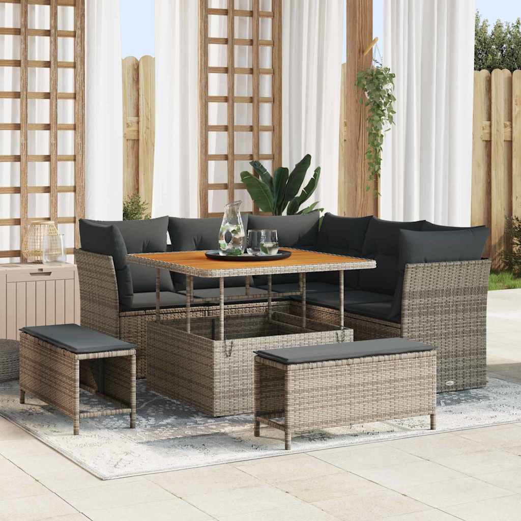 Tuin Sofa Set 8 pcs Grijs Poly riet en gepoedercoat staal is nu te koop bij PeponiXL, paradijselijk wonen!