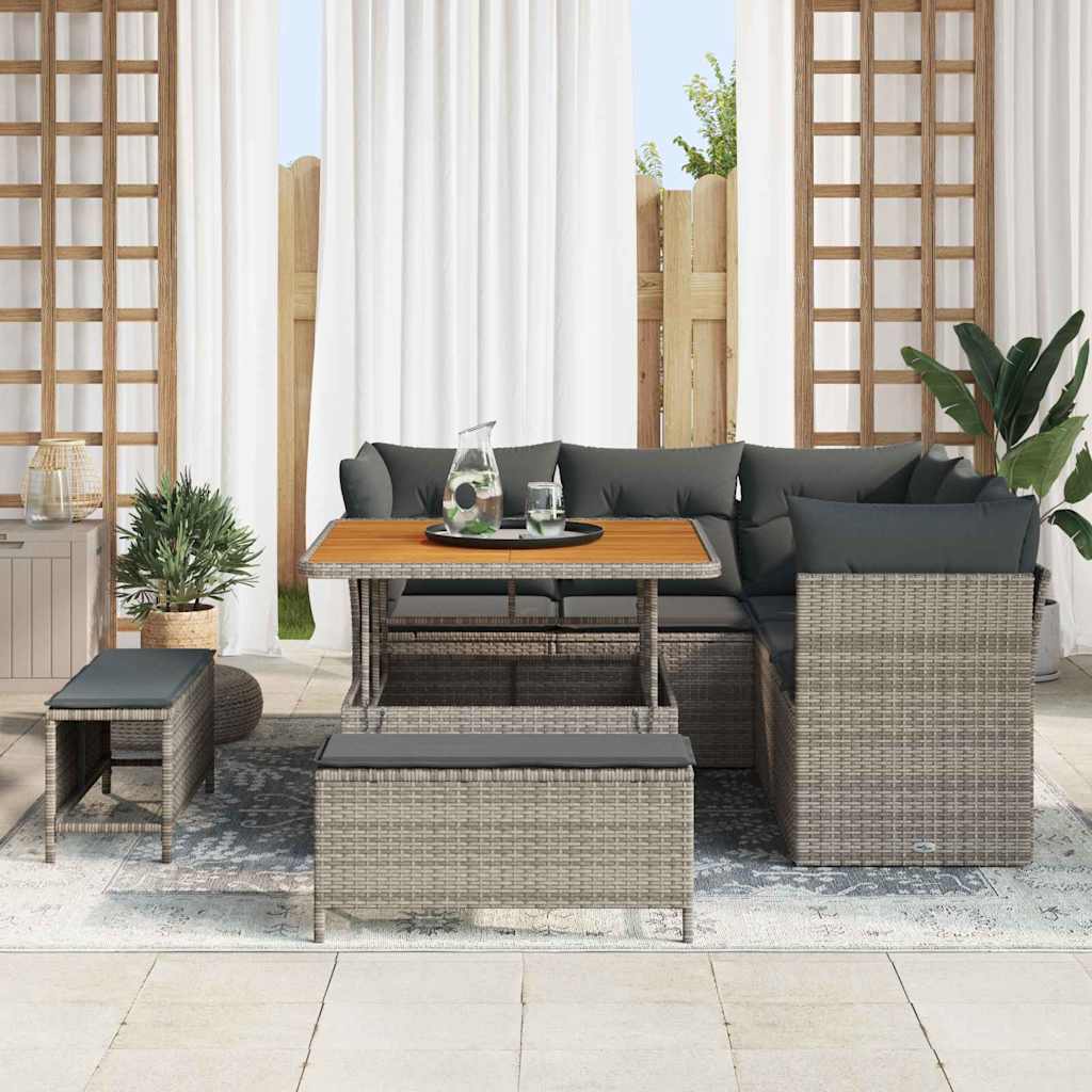 Tuin Sofa Set 8 pcs Grijs Poly riet en gepoedercoat staal is nu te koop bij PeponiXL, paradijselijk wonen!