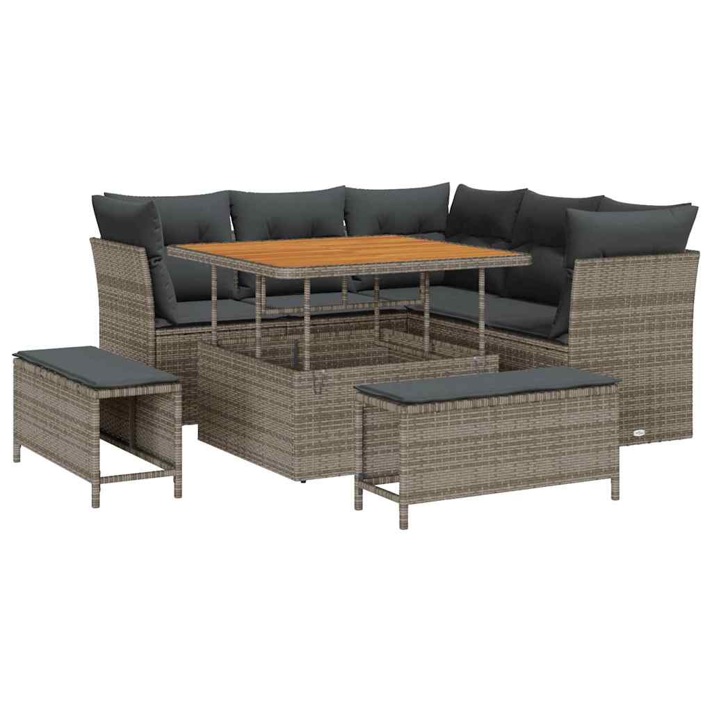 Tuin Sofa Set 8 pcs Grijs Poly riet en gepoedercoat staal is nu te koop bij PeponiXL, paradijselijk wonen!