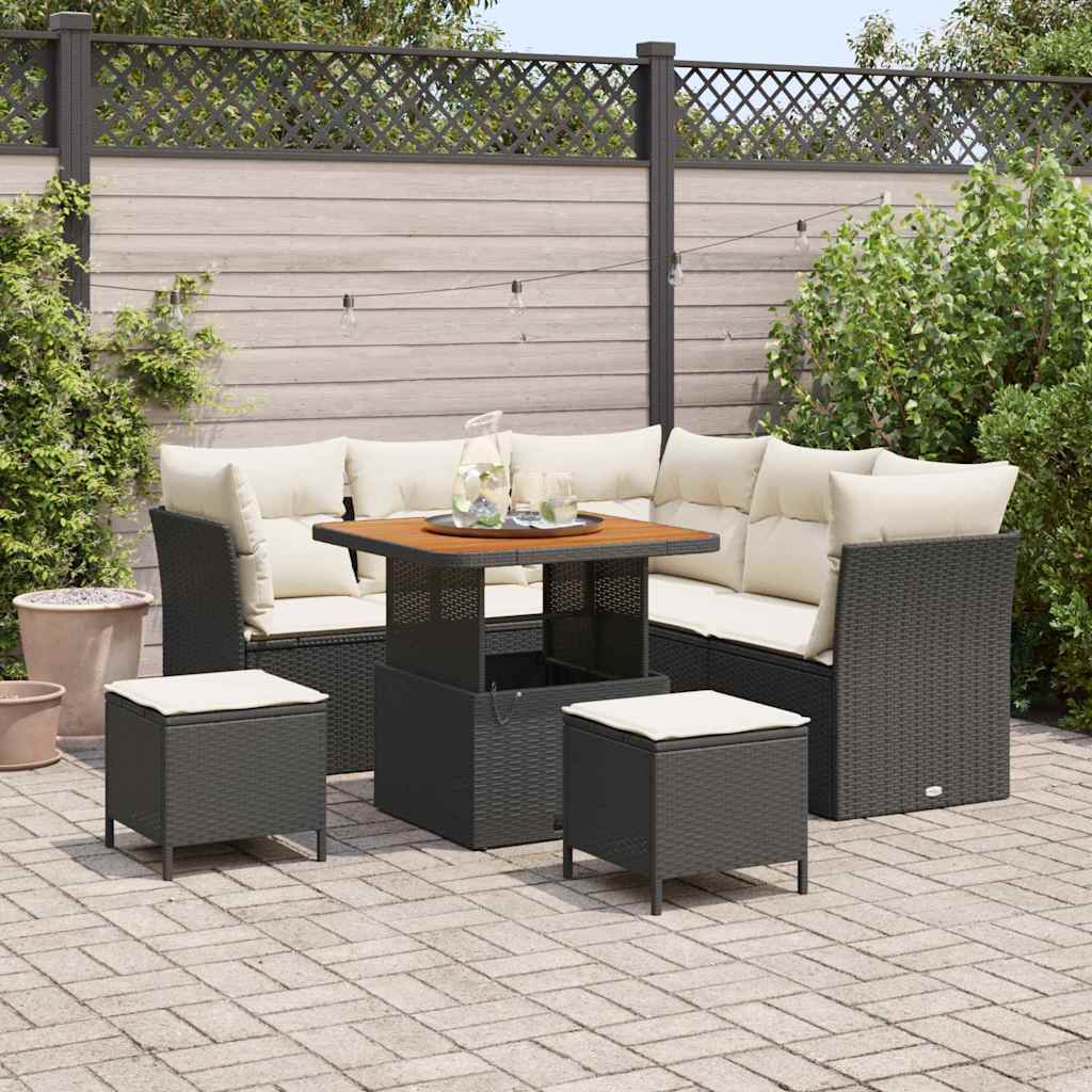 Tuin Sofa Set met kussen met opslag 8 pcs Zwart en crème is nu te koop bij PeponiXL, paradijselijk wonen!