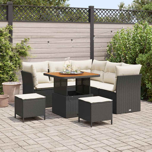 Tuin Sofa Set met kussen met opslag 8 pcs Zwart en crème is nu te koop bij PeponiXL, paradijselijk wonen!