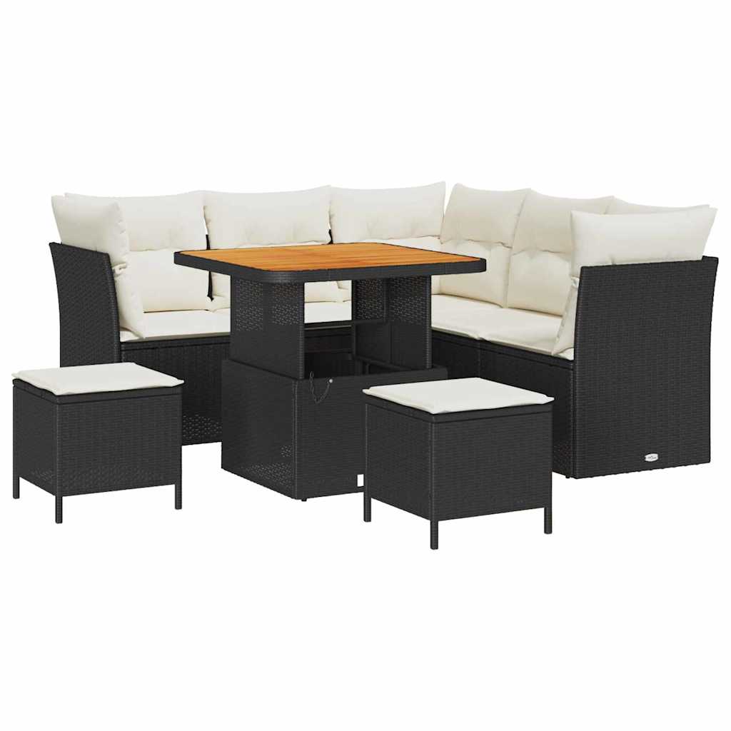 Tuin Sofa Set met kussen met opslag 8 pcs Zwart en crème is nu te koop bij PeponiXL, paradijselijk wonen!