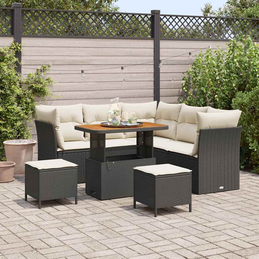 Tuin Sofa Set met kussen met opslag 8 pcs Zwart en crème is nu te koop bij PeponiXL, paradijselijk wonen!
