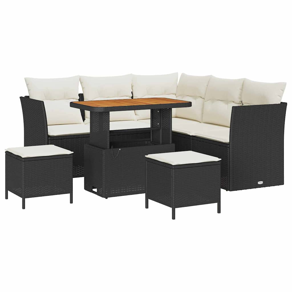 Tuin Sofa Set met kussen met opslag 8 pcs Zwart en crème is nu te koop bij PeponiXL, paradijselijk wonen!