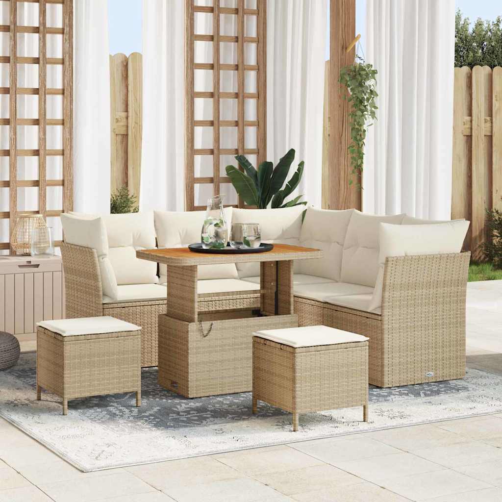 Tuin Sofa Set met kussen met opslag 8 pcs beige en crèmekleurig is nu te koop bij PeponiXL, paradijselijk wonen!