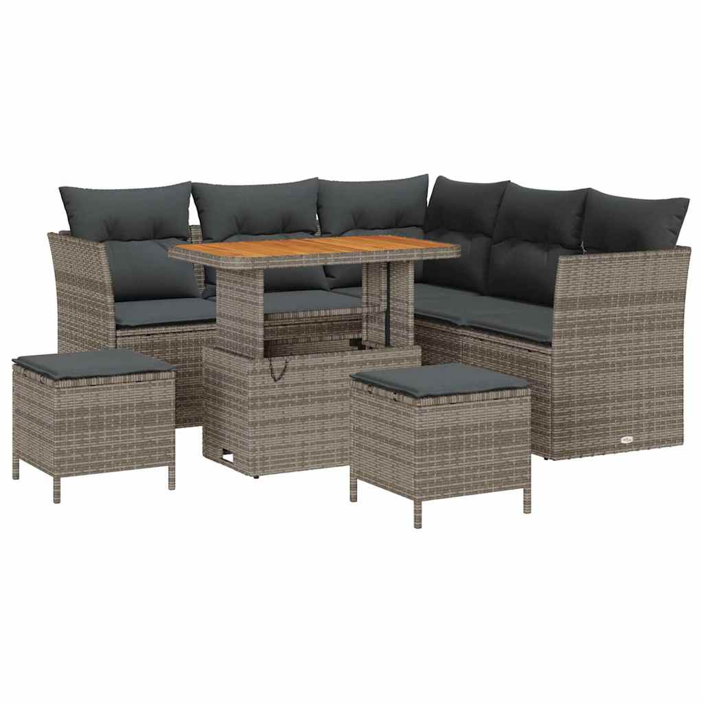 Tuin Sofa Set 8 pcs Grijs Poly riet en gepoedercoat staal is nu te koop bij PeponiXL, paradijselijk wonen!