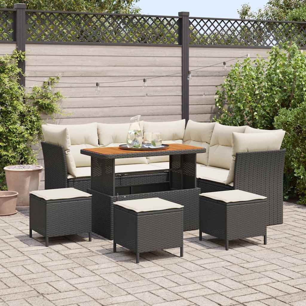 Tuin Sofa Set met kussen met opslag 9 pcs Zwart en crème is nu te koop bij PeponiXL, paradijselijk wonen!