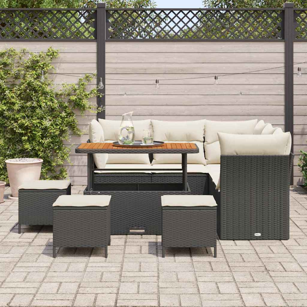 Tuin Sofa Set met kussen met opslag 9 pcs Zwart en crème is nu te koop bij PeponiXL, paradijselijk wonen!