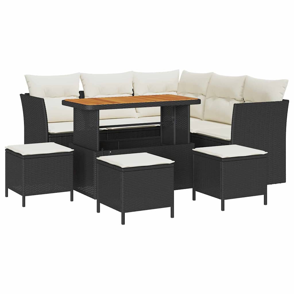 Tuin Sofa Set met kussen met opslag 9 pcs Zwart en crème is nu te koop bij PeponiXL, paradijselijk wonen!